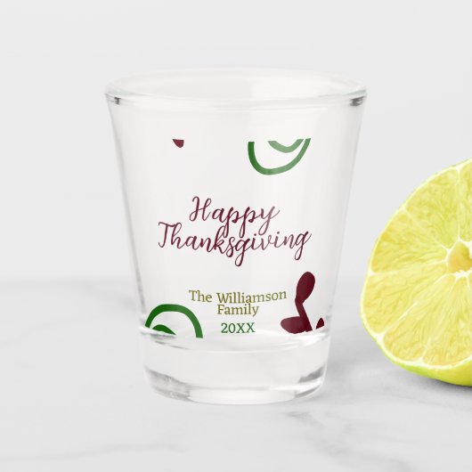Red green happy Thanksgiving floral leaf fall ショットグラス (正面)