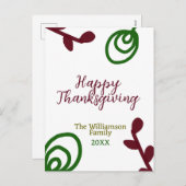 Red green happy Thanksgiving floral leaf fall シーズンポストカード (正面/裏面)