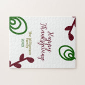 Red green happy Thanksgiving floral leaf fall ジグソーパズル (横)