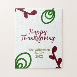 Red green happy Thanksgiving floral leaf fall ジグソーパズル