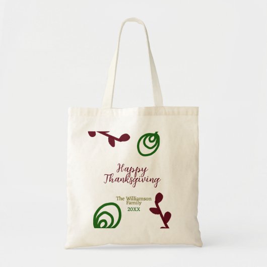 Red green happy Thanksgiving floral leaf fall トートバッグ (正面)