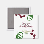 Red green happy Thanksgiving floral leaf fall マグネット (正面/裏面)