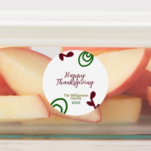Red green happy Thanksgiving floral leaf fall ラベル (貼付)