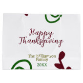 Red green happy Thanksgiving floral leaf fall ラージペーパーバッグ (裏面)