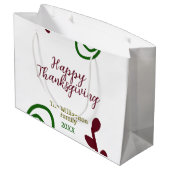 Red green happy Thanksgiving floral leaf fall ラージペーパーバッグ (裏面アングル)