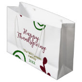 Red green happy Thanksgiving floral leaf fall ラージペーパーバッグ (正面アングル)