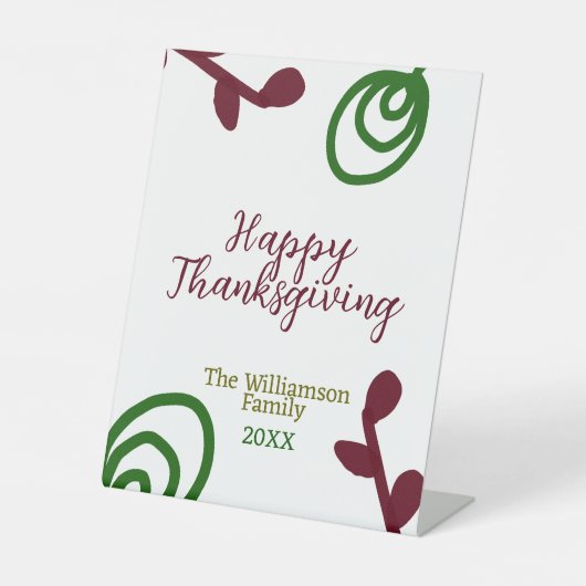 Red green happy Thanksgiving floral leaf fall 台座サイン (正面)