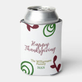 Red green happy Thanksgiving floral leaf fall 缶クーラー (缶正面)