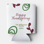Red green happy Thanksgiving floral leaf fall 缶クーラー (裏面)