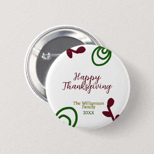 Red green happy Thanksgiving floral leaf fall 缶バッジ (正面&裏面)