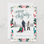 Red Green Holiday Florals Photo Christmas Card シーズンカード (正面)