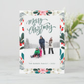 Red Green Holiday Florals Photo Christmas Card シーズンカード (スタンド正面)
