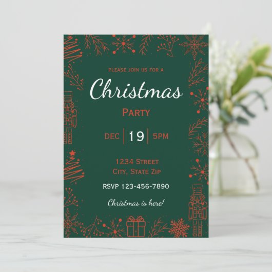 Red & Green Holiday Invitation | Modern Glam Xmas 招待状 (スタンド正面)