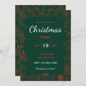 Red & Green Holiday Invitation | Modern Glam Xmas 招待状 (正面/裏面)