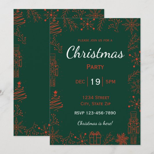 Red & Green Holiday Invitation | Modern Glam Xmas 招待状 (正面/裏面)