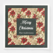 Red Green Holiday Napkins Vintage Floral Design (正面)