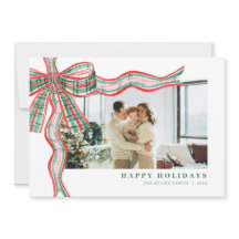 Red Green Holiday Plaid Bow Photo Christmas Card