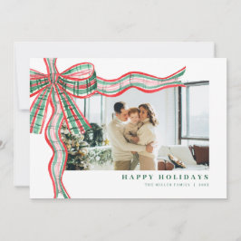 Red Green Holiday Plaid Bow Photo Christmas Card シーズンカード