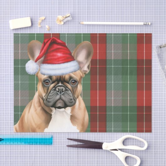 Red Green Holiday Plaid Christmas French Bulldog 薄葉紙 (クラフト)
