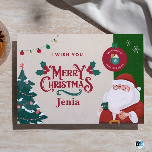 Red & Green Illustrated Merry Christmas Flat シーズンカード