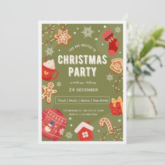 Red & Green Illustrative Christmas Party Invita 招待状 (スタンド正面)