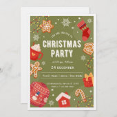 Red & Green Illustrative Christmas Party Invita 招待状 (正面/裏面)