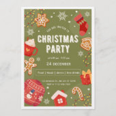 Red & Green Illustrative Christmas Party Invita 招待状 (正面)