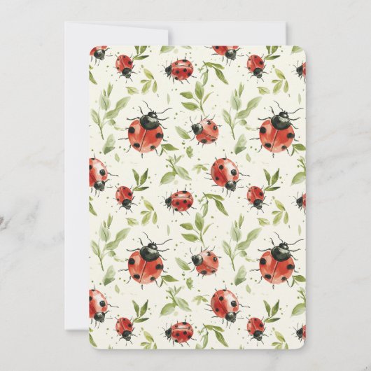 Red Green Leaves Ladybugs Birthday 招待状 (裏面)