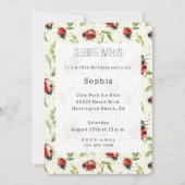 Red Green Leaves Ladybugs Birthday 招待状 (正面)