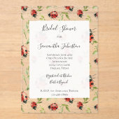 Red Green Leaves Ladybugs Bridal Shower アクリル招待状 (正面)
