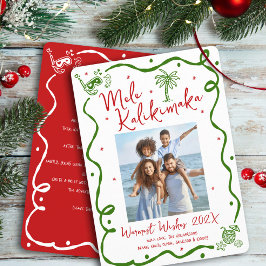 Red Green Mele Kalikimaka Photo Doodle Christmas シーズンカード