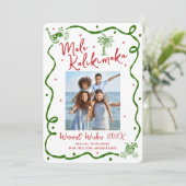 Red Green Mele Kalikimaka Photo Doodle Christmas シーズンカード (スタンド正面)