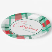 Red Green Mint Christmas Plaid Paper Plate ペーパープレート (アングル)
