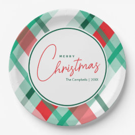 Red Green Mint Christmas Plaid Paper Plate ペーパープレート