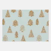 Red Green Mint Gold Glitter Glam Christmas Trees ラッピングペーパーシート (正面)