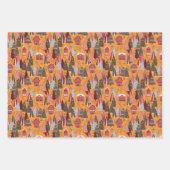 Red Green Orange Christmas Forest Village ラッピングペーパーシート (正面)