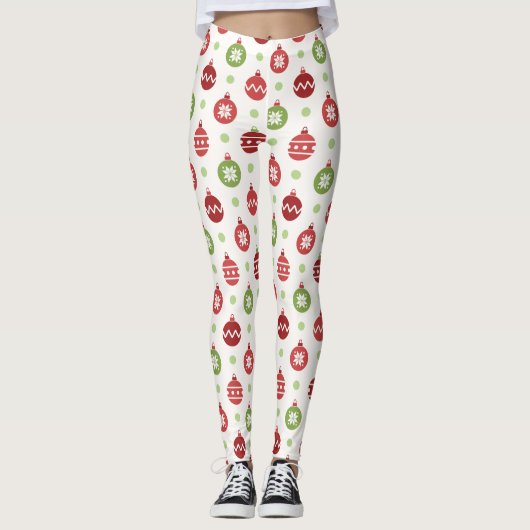 Red Green Ornaments Christmas Leggings Women レギンス (正面)