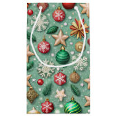 RED & GREEN ORNAMENTS & GOLD HOLIDAY STARS スモールペーパーバッグ (裏面)
