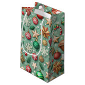 RED & GREEN ORNAMENTS & GOLD HOLIDAY STARS スモールペーパーバッグ (裏面アングル)
