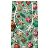 RED & GREEN ORNAMENTS & GOLD HOLIDAY STARS スモールペーパーバッグ (正面)