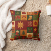 Red Green Patchwork Quilt Rustic Farmhouse クッション (ブランケット)
