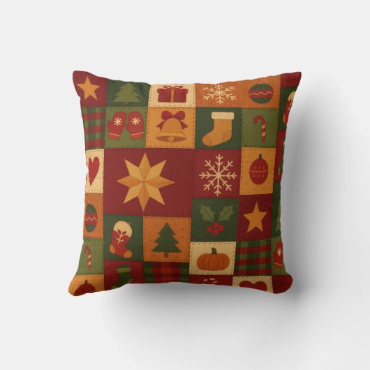 Red Green Patchwork Quilt Rustic Farmhouse  クッション (裏面)