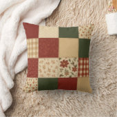 Red Green Patchwork Quilt Rustic Farmhouse クッション (ブランケット)