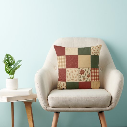 Red Green Patchwork Quilt Rustic Farmhouse  クッション (椅子)