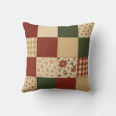 Red Green Patchwork Quilt Rustic Farmhouse クッション (裏面)