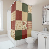 Red Green Patchwork Quilt Rustic Farmhouse Floral シャワーカーテン (インサイチュ)