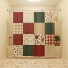 Red Green Patchwork Quilt Rustic Farmhouse Floral