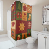 Red Green Patchwork Quilt Rustic Farmhouse Floral シャワーカーテン (インサイチュ)