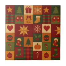 Red Green Patchwork Quilt Rustic Farmhouse Floral
