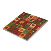 Red Green Patchwork Quilt Rustic Farmhouse Floral タイル (側面)